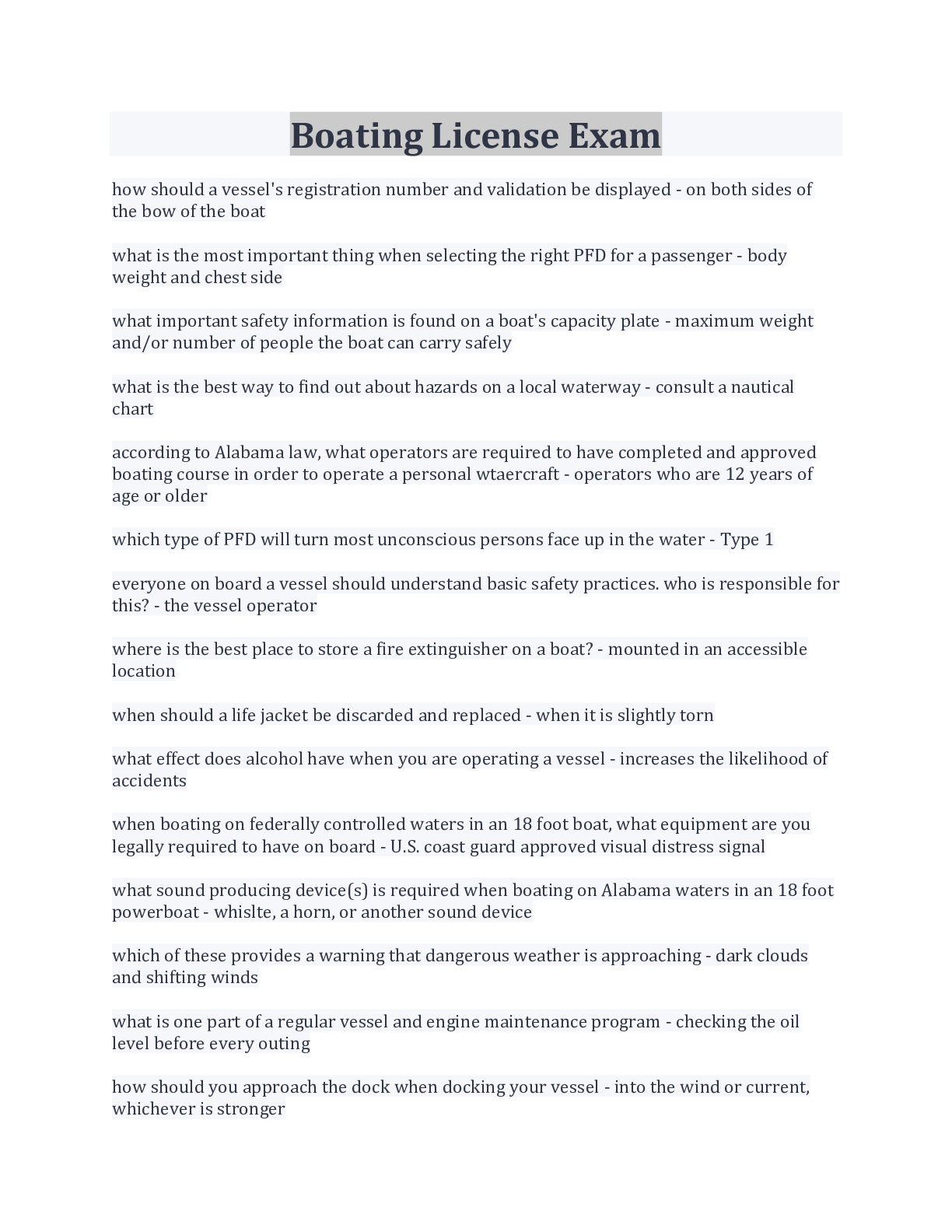 Preview image for Boating License Exam Questions And Answers